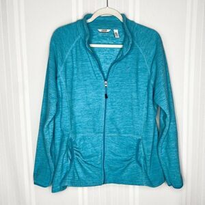 IZOD Peforman X Fleece Full Zip Up Jacket Blue XL Athletic Hiking Heathered